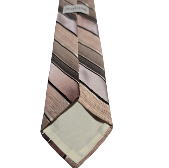 Vintage 70s Pegasus Cream Brown Mens Ties Striped - Picture 4 of 4